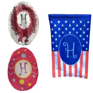 (3) Small Garden Flags Monogrammed with H
